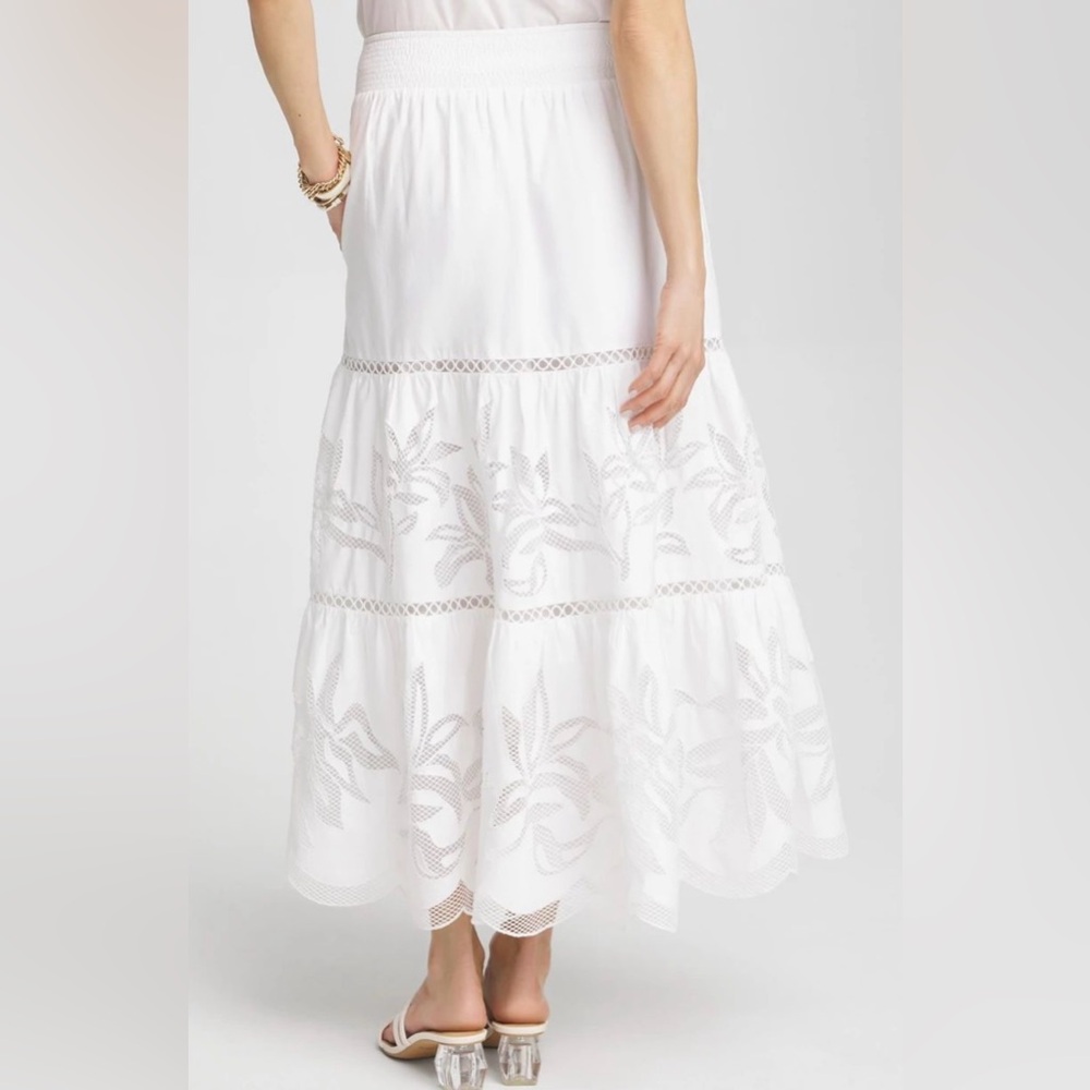 Elegant White Lace Maxi‎ Skirt poplin pull on Chico’s size 12 - Picture 2 of 13